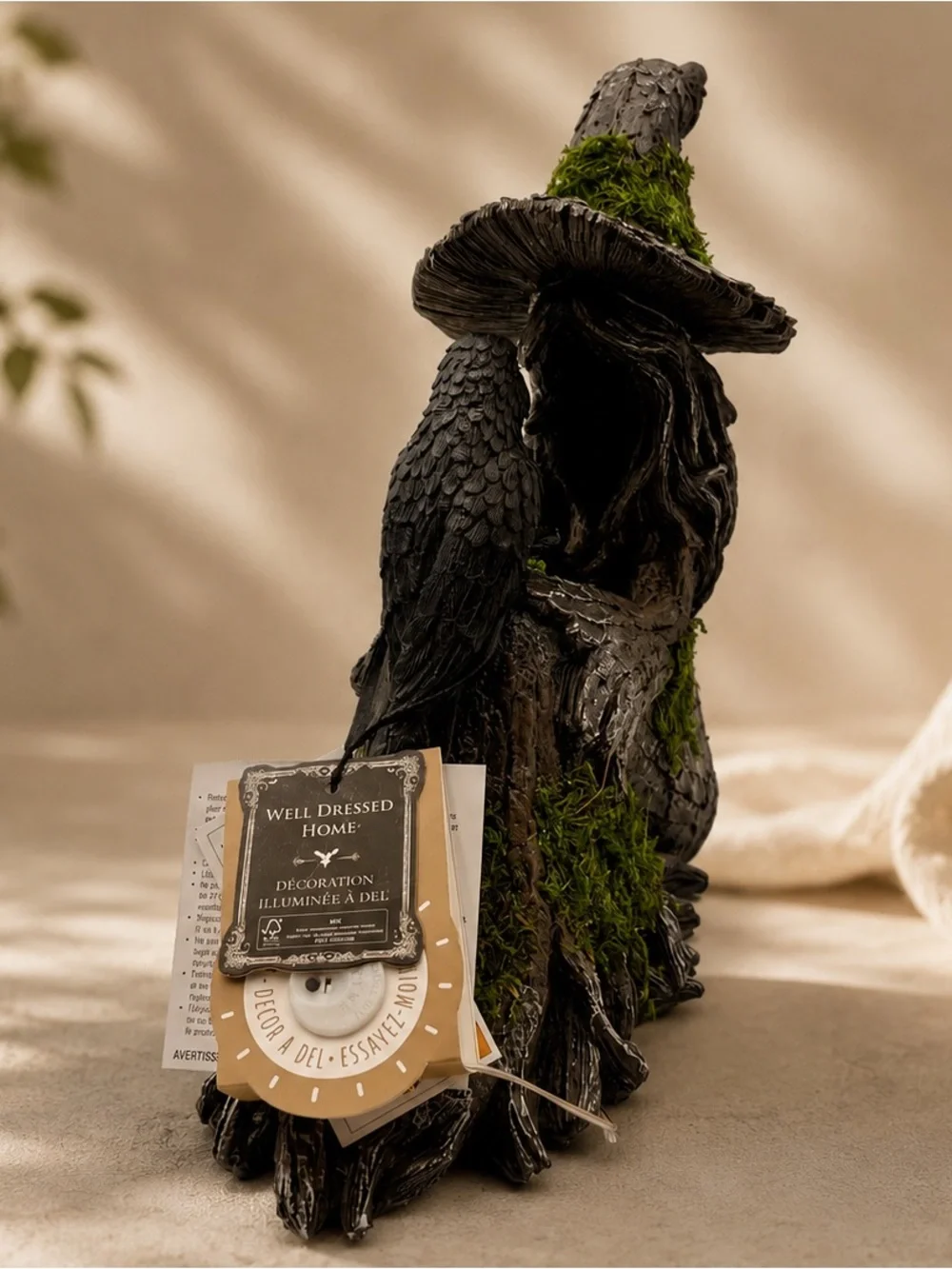 Halloween Mossy Tree Witch with crow Light Up Figurine Raven Decor Viral